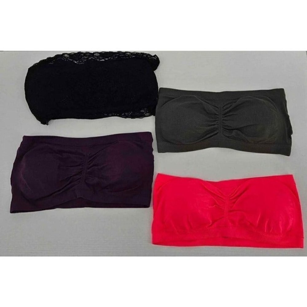 Set of 4 Womens Padded Strapless Bandeau Comfortable Everyday Wear Bras Sz Med
